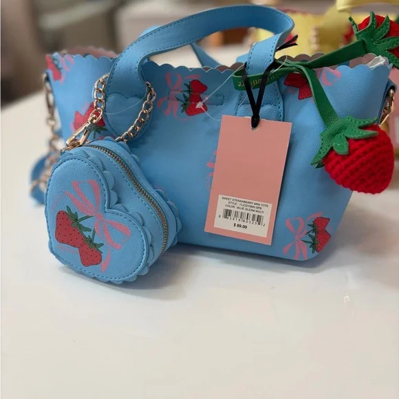 #101 NWT Juicy Couture All 3 Blue,Pink,and Yellow Sweet Strawberry Mini Tote Set - Picture 6 of 13